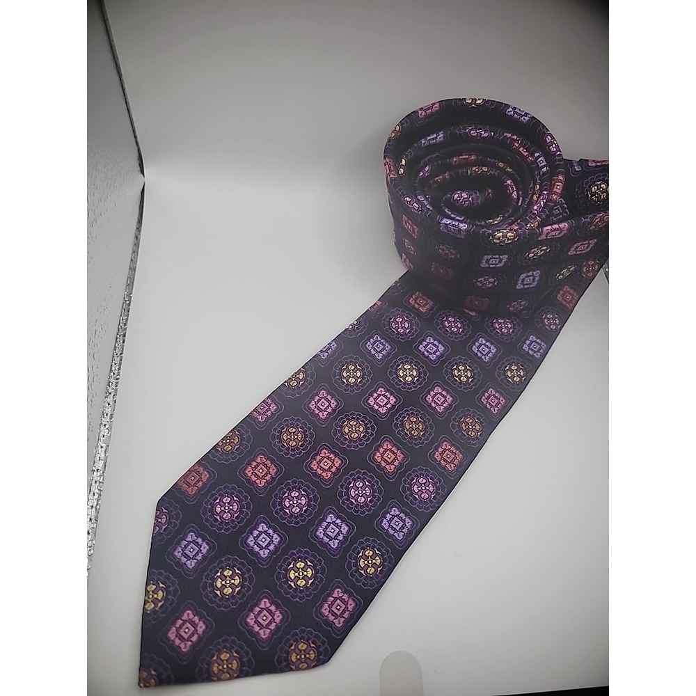 Zianetti Neck Tie Neck Wear Black Purple Pink Geometric Keeper Suit Shirt